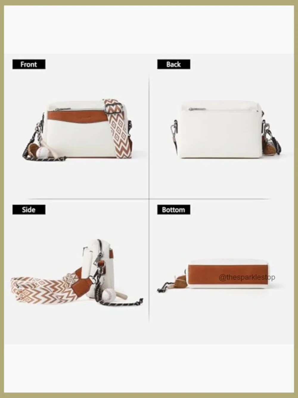 Small Vegan Leather Crossbody Purse with Triple Zip Compartments and Adjustable